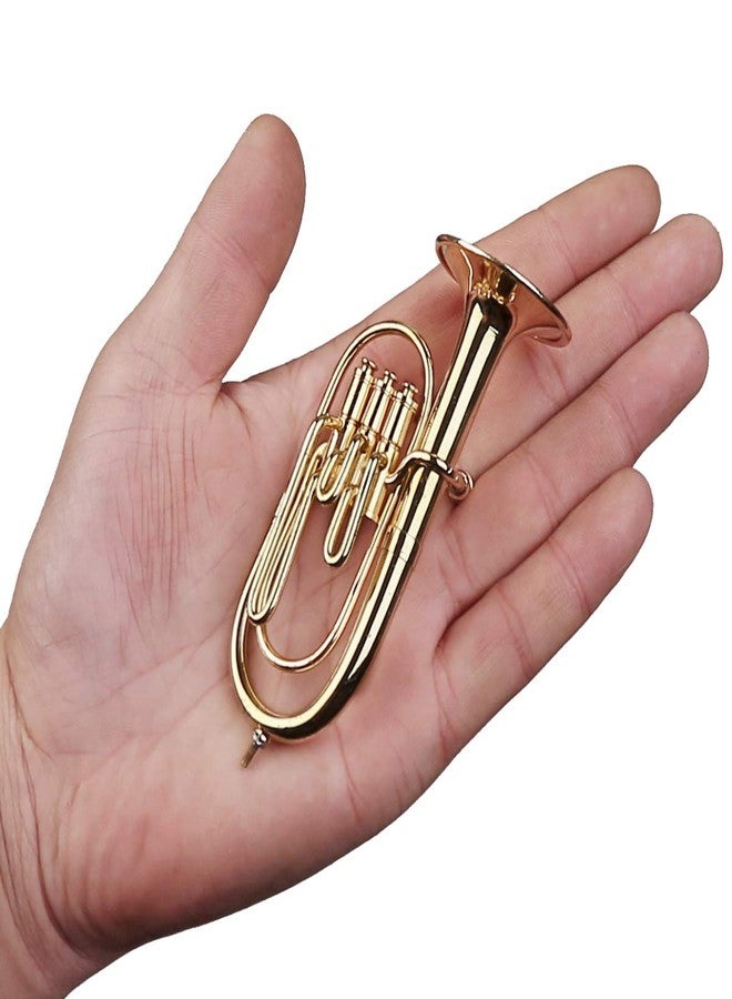 Dselvgvu Miniature Tuba with Stand and Case Brass Mini Musical Instrument Baritone Horn Replica Collectible Figurines Dollhouse Accessories Model Home Decoration Display Ornament (3.94"x1.42") - Image 2